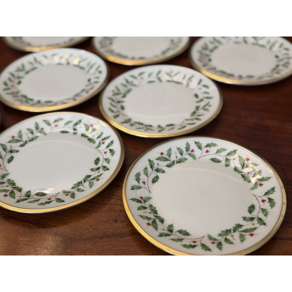 Vintage Lenox Holiday Bread and Butter Plates 6.5" Set of 8 Made in USA Gold